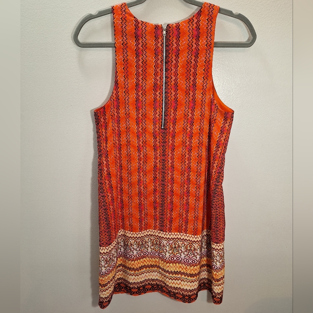 Vintage Sleeveless Back Zip Mini Dress Orange Pink Hippie Boho Tribal Small USA - Picture 6 of 15
